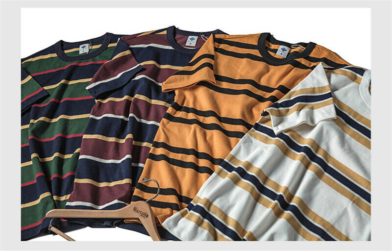 NON STOCK Ivy League Striped Crew Neck T Shirts Preppy Style Men’s Casual Tee