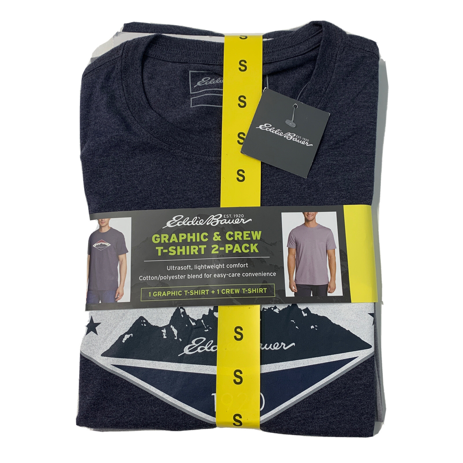 Eddie Bauer Graphic & Crew T-shirt 2-Pack NEW Mens Expedition LOGO NEW. SMALL S