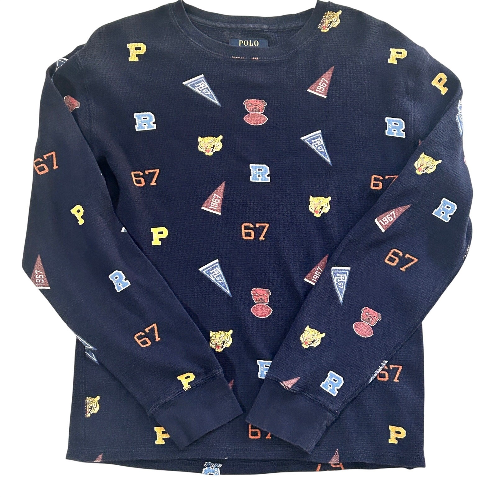 Polo Ralph Lauren Henley Shirt Mens M 100% Cotton Waffle Knit Preppy Blue Medium