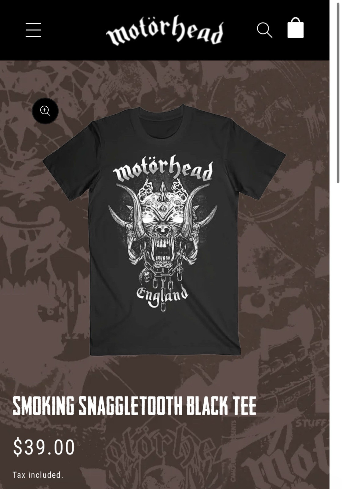 New MOTORHEAD ENGLAND Smoking Snaggletooth Black T-Shirt Size XL