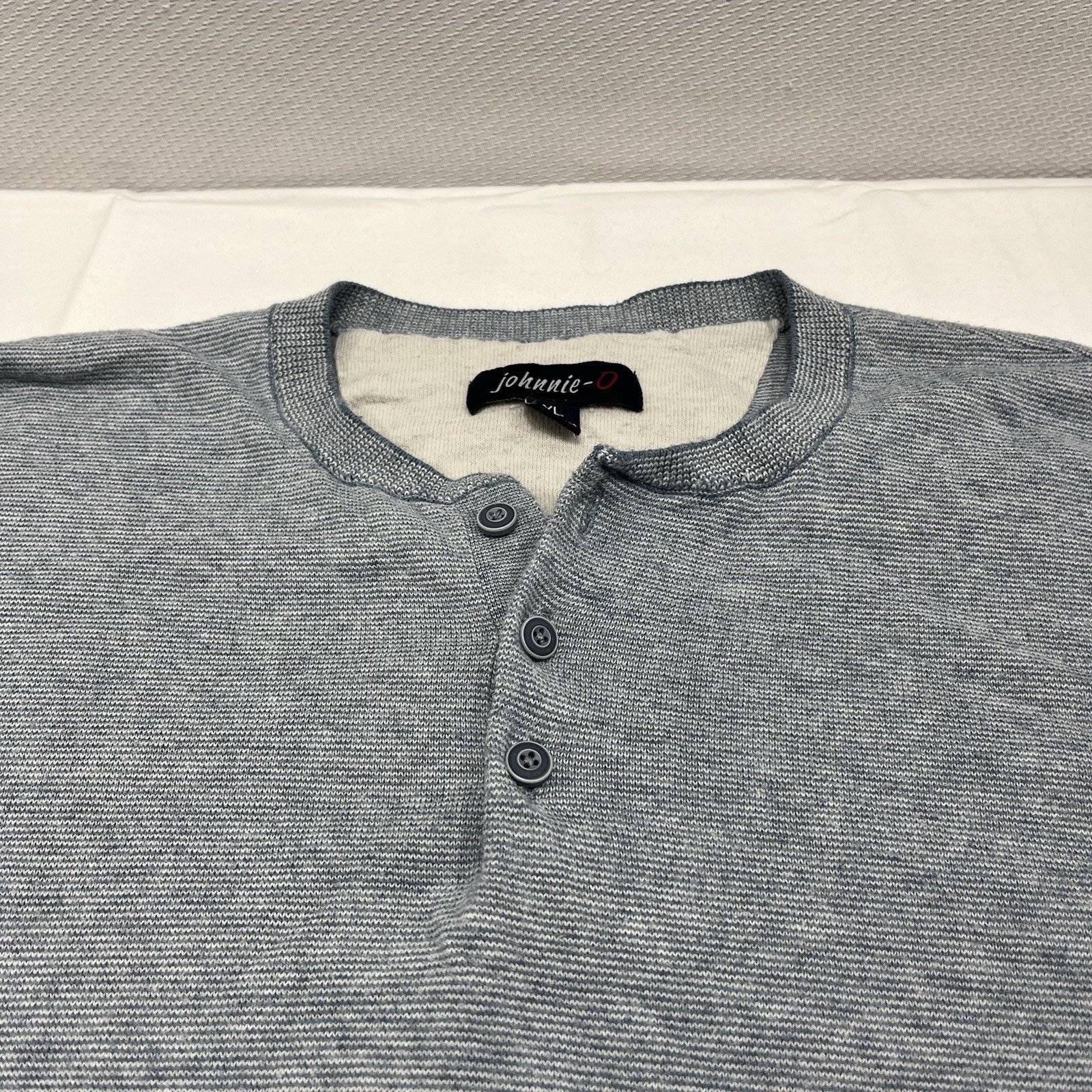 JOHNNIE-O Henley Shirt Mens XL Blue Pullover Cotton Nylon Silk Knit Preppy