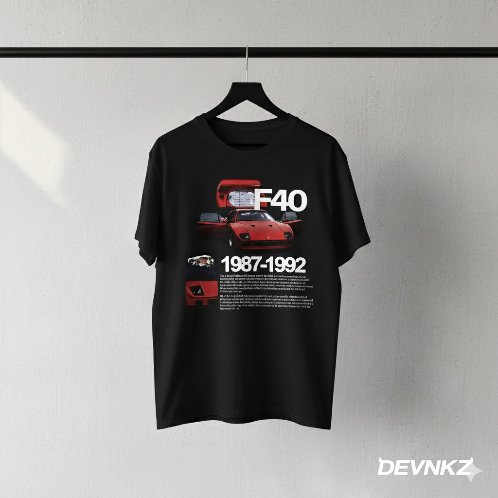 Ferrari F40 Vintage Graphic T-Shirt 1987-1992 Classic Supercar Tee – S213