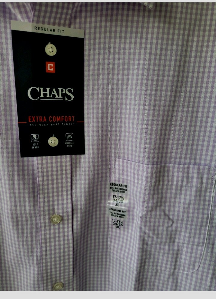 Chaps Men’s Purple Non-Iron Checkered Dress Shirts 17-17.5 34/35 XL NWT