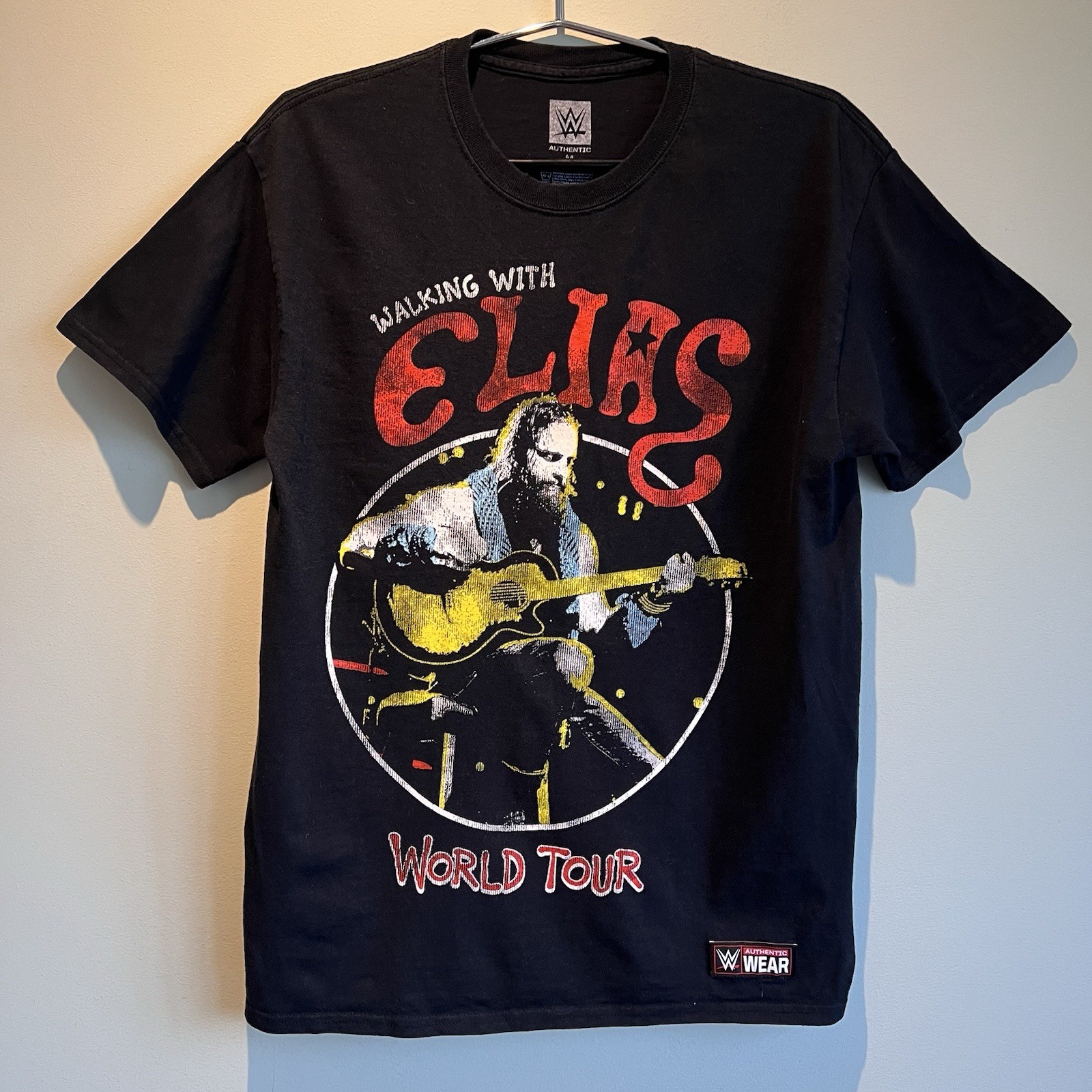 WWE Elias Graphic T-Shirt Walking With Elias World Tour Guitar Black Medium