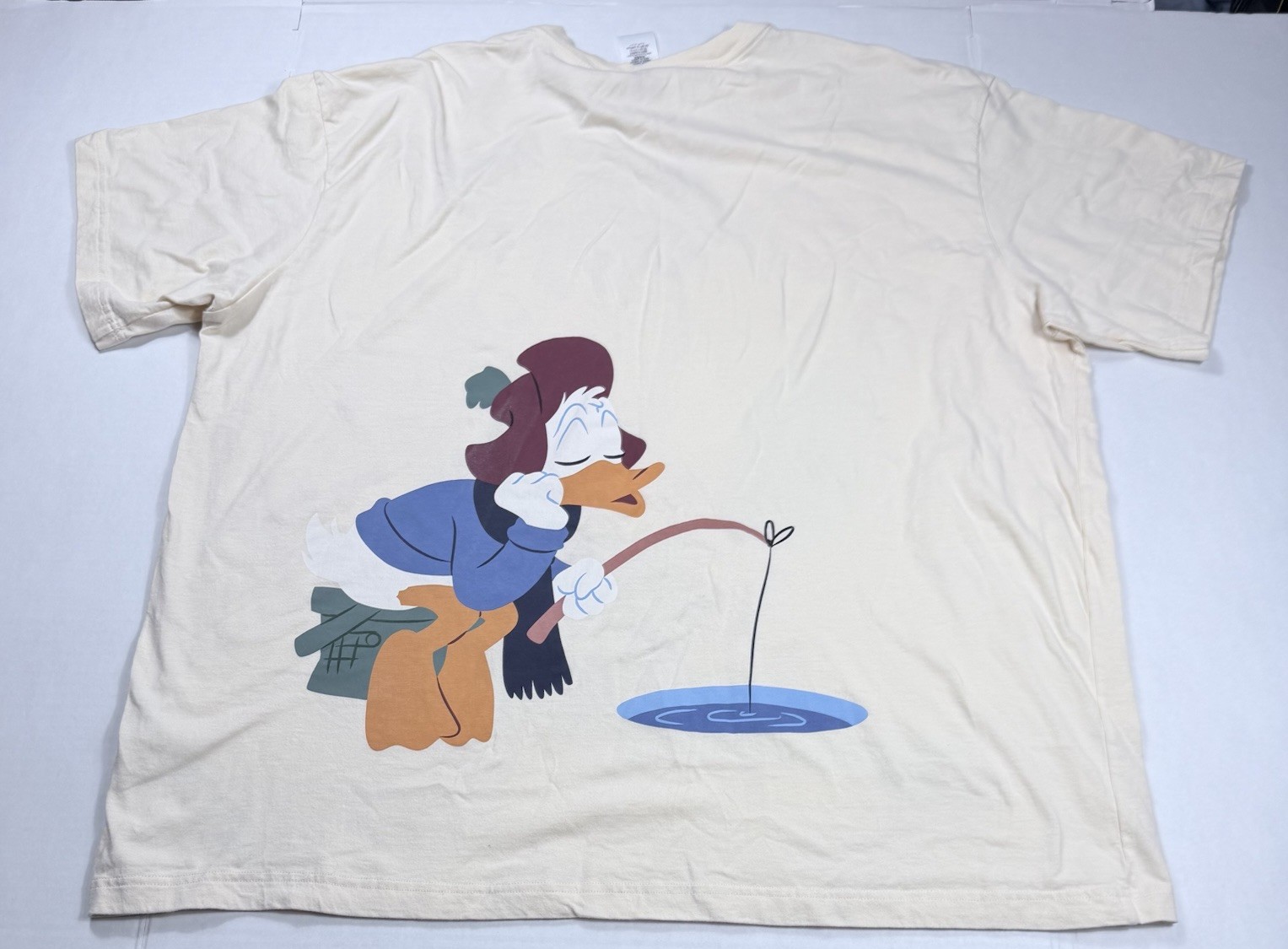 Disney Goofy Donald Duck Fishing Graphic T-Shirt Double Sided Print Beige SZ 3XL