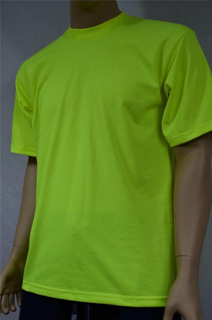 2 NEW PROCLUB S-5XL HEAVY WEIGHT T-SHIRTS SAFETY GREEN PLAIN TEE PRO CLUB BLANK