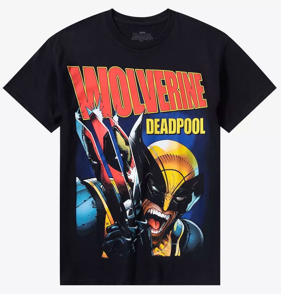 Deadpool & Wolverine Mens T-Shirt – Deadpool Reflects in Wolvy Claws Jumbo Print