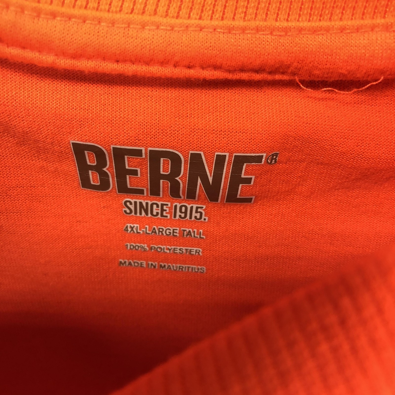 Berne Shirt Mens 4XLT Orange Long Sleeve Polyester Pocket Workwear Safety Tee