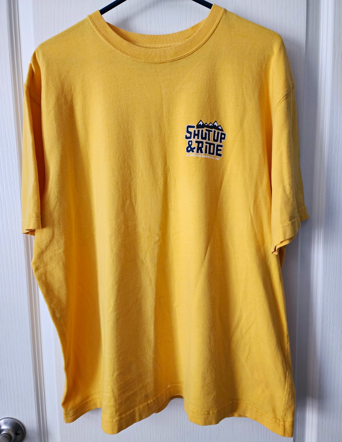 Vintage Y2K Hollister Shut Up And Ride Graphic Tee Yellow Mens XXL Distressed