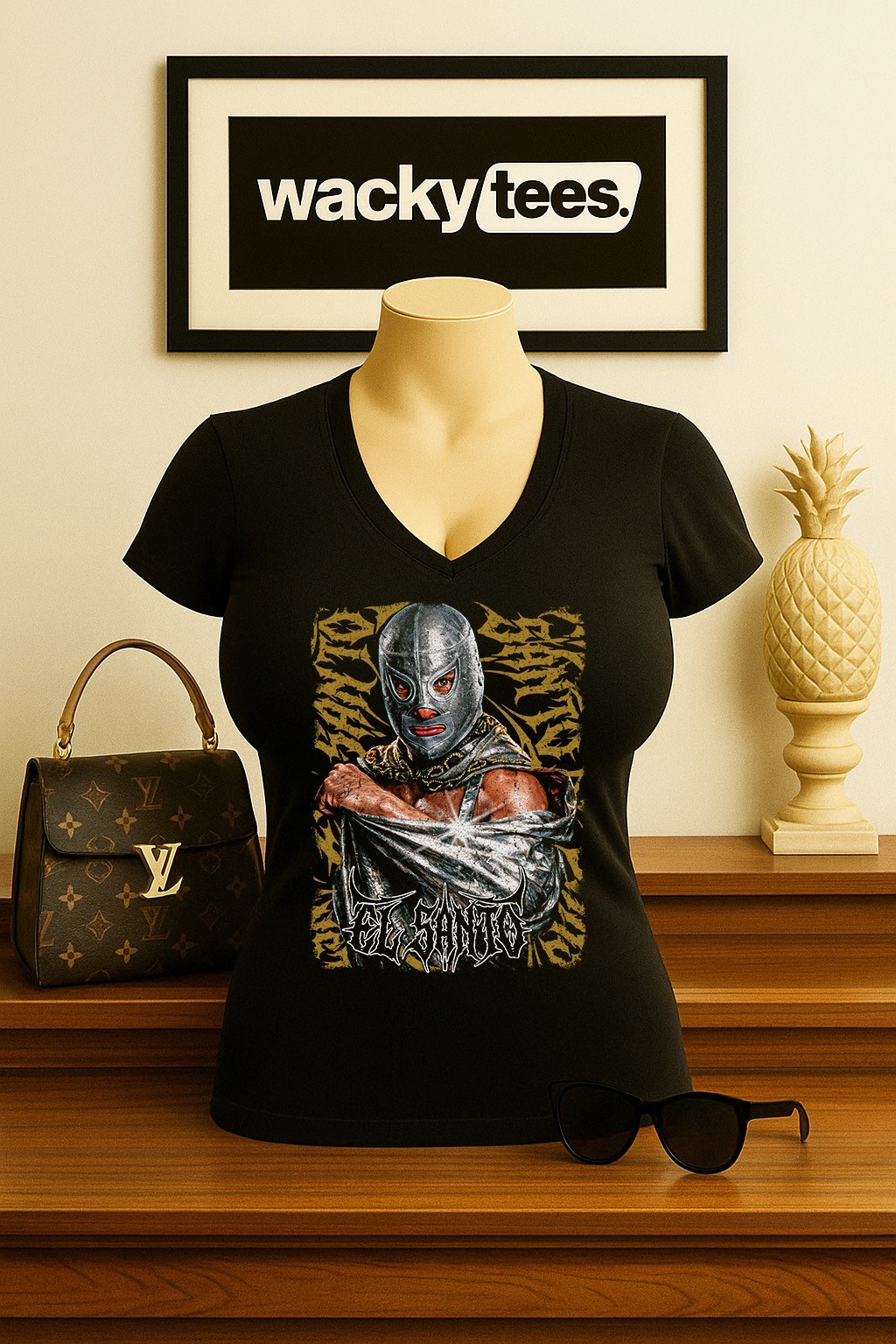 Lucha Libre El Santo Luchador Wrestling Oro Retro Style Graphic Tee Shirt