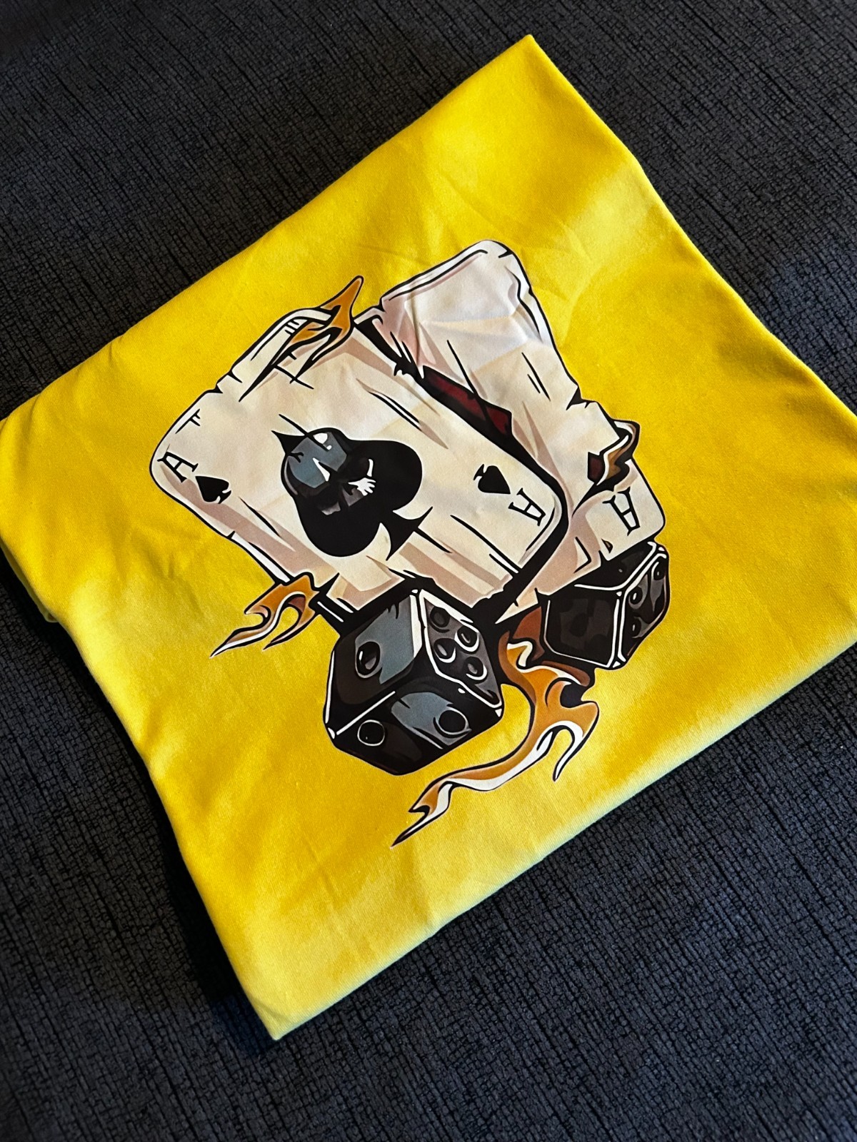 Ace Of Spades Dice Graphic T Shirt Yellow 2XL Men’s Streetwear Poker Tee
