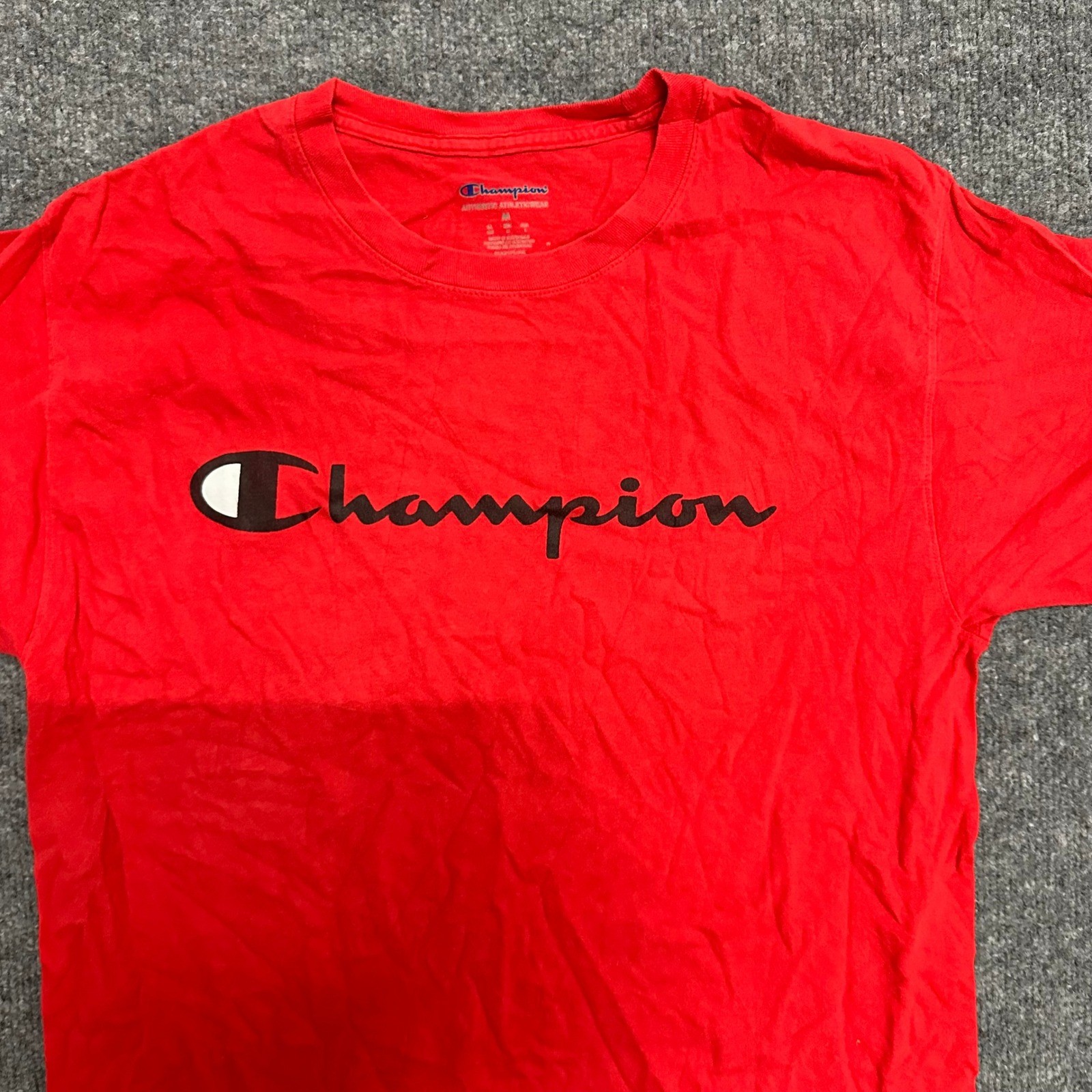 Champion T-Shirt Mens Size M Red Script Logo Short Sleeve Casual Athletic Tee