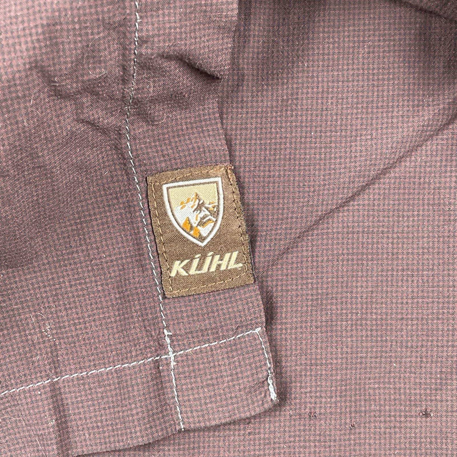 Kuhl Outdoors Button Up Pocket Adventure Shirt Micro Plaid Nylon Medium Maroon