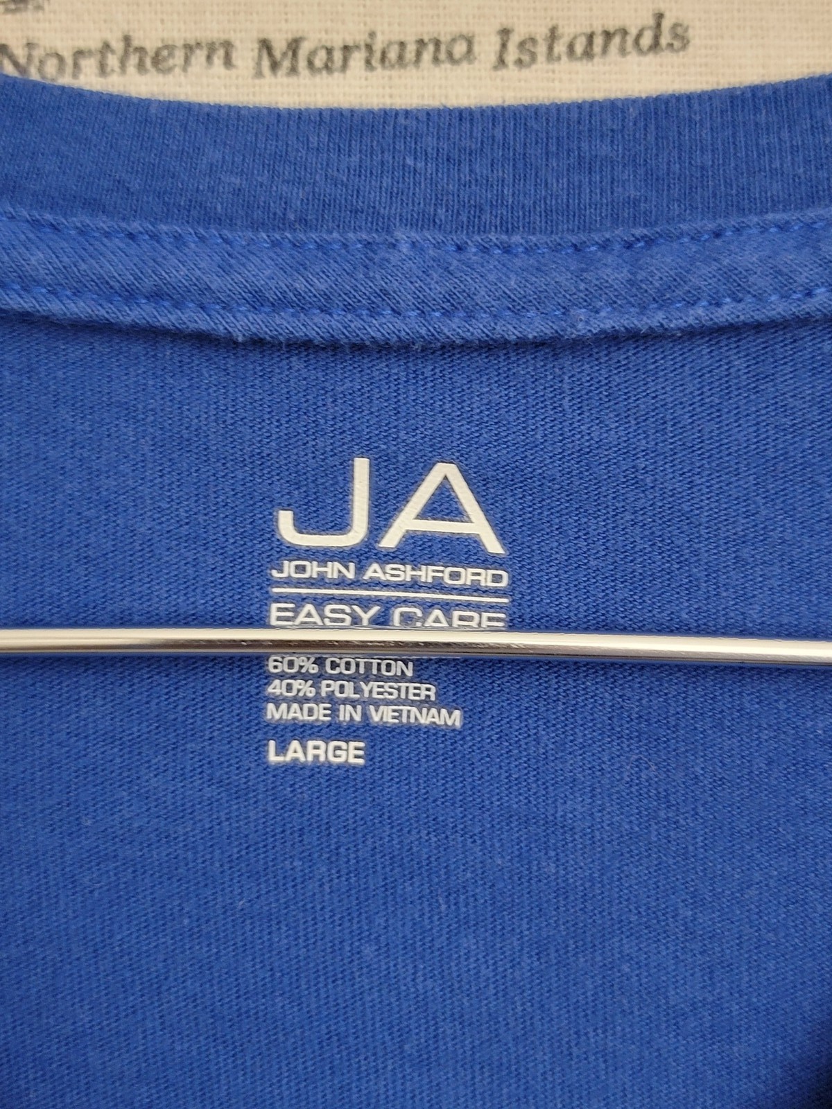 John Ashford Men’s Blue Easy Care V-Neck T-Shirt – Size Large