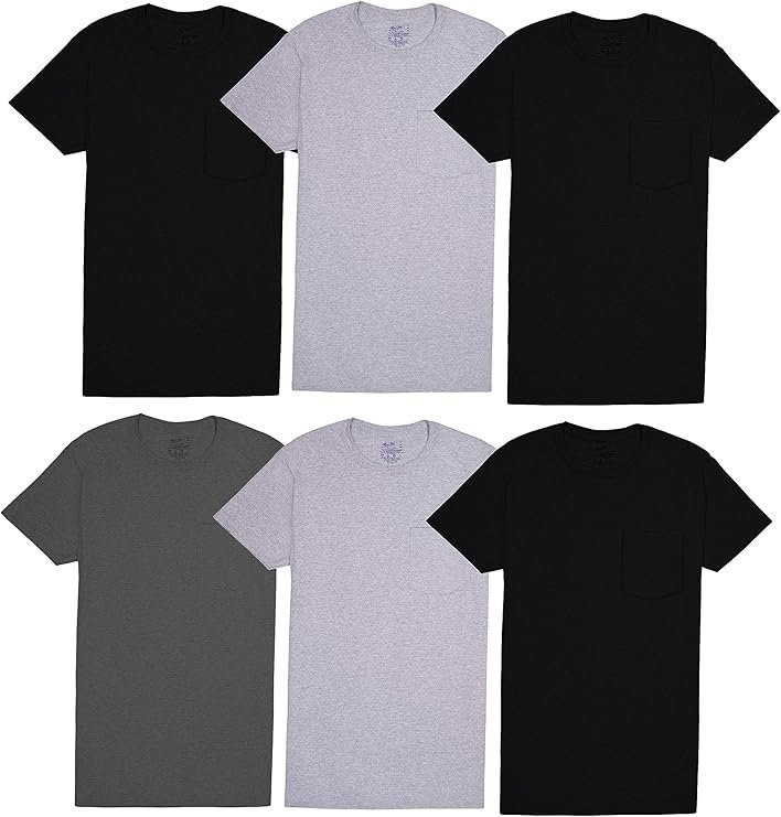 Mens 8-Pack Assorted Pocket Crew T Shirts by Fruit of the Loom Comfortable…