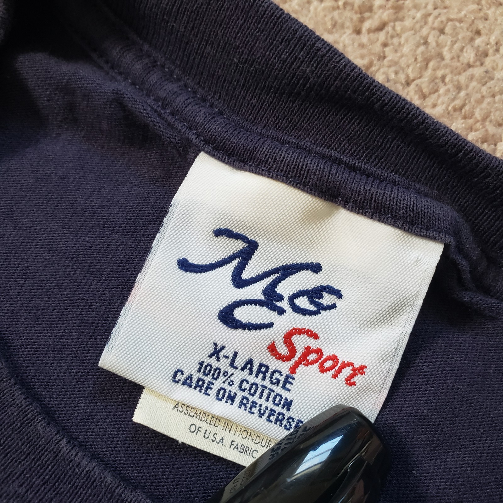 Vintage 90s All American Fisherman Flag Sz XL Embroidered Mens Navy Blue T-Shirt