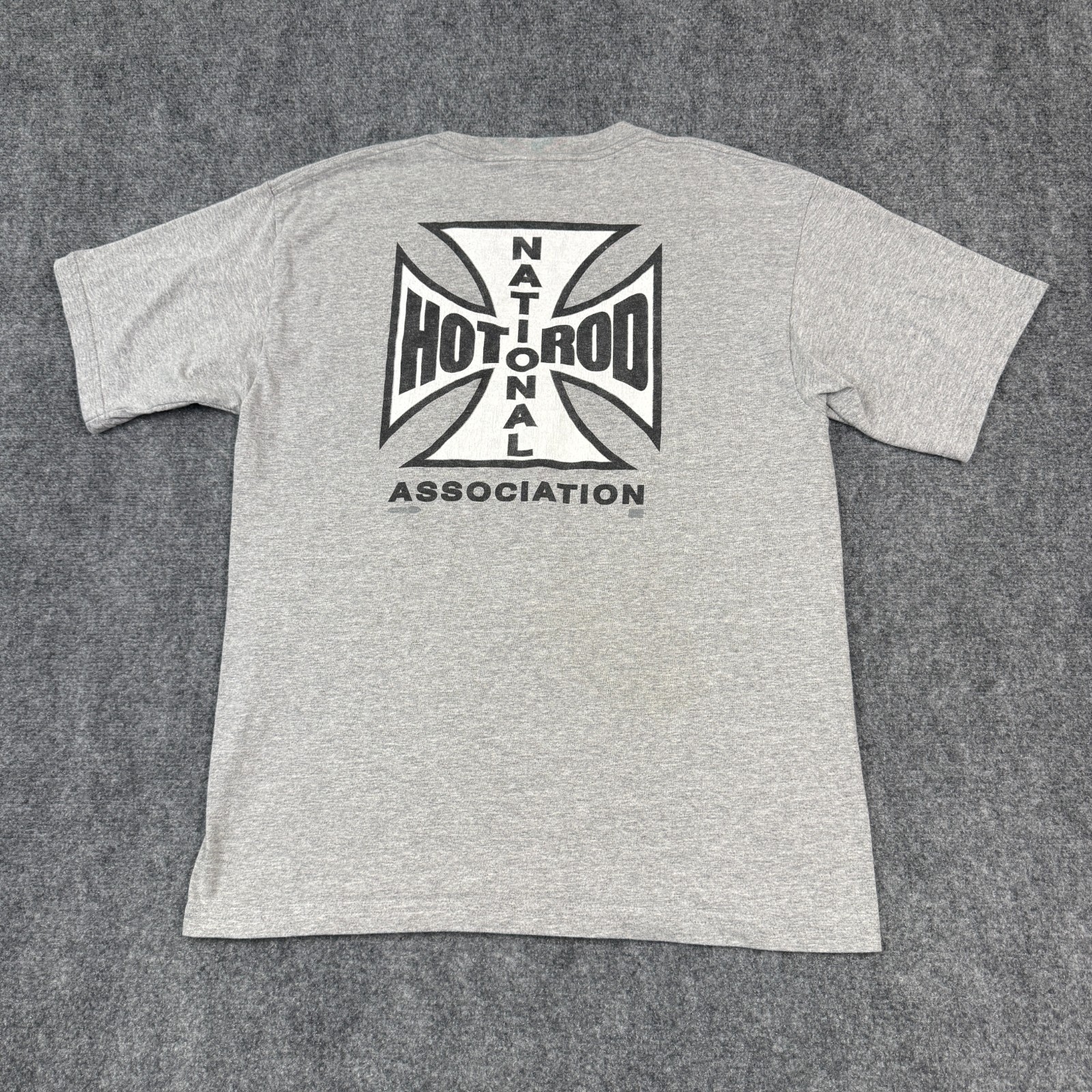 NHRA National Hot Rod Association Iron Cross T Shirt Mens L Gray Double Sided
