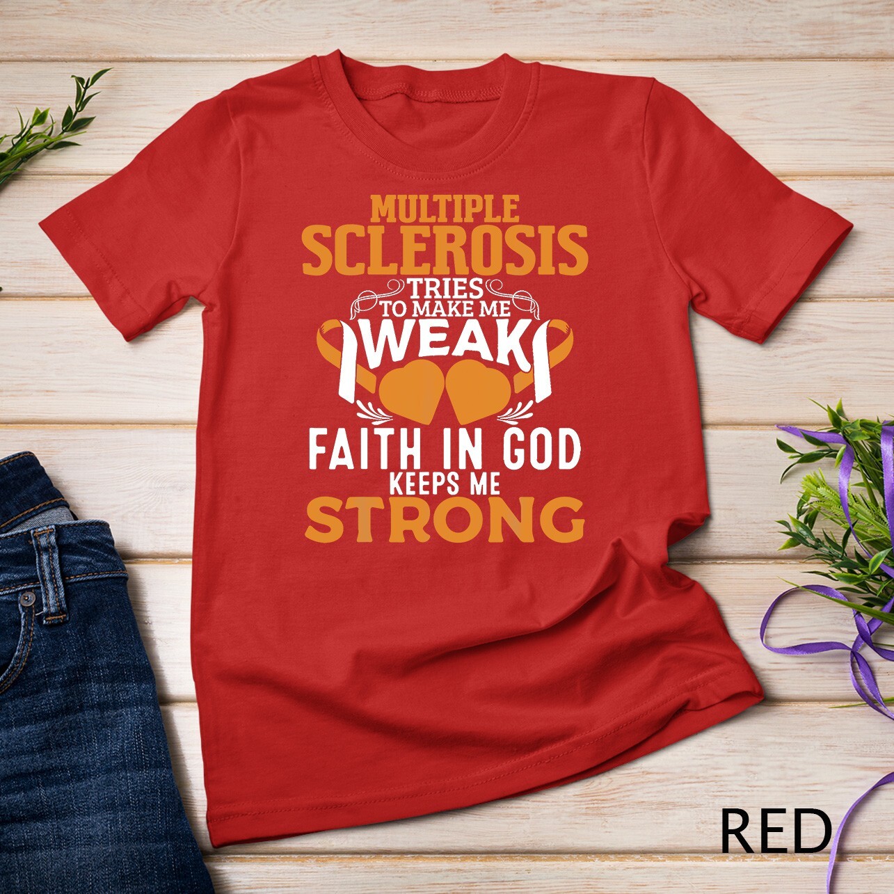 Multiple Sclerosis Awareness Orange Ribbon Women Kid Unisex T-shirt