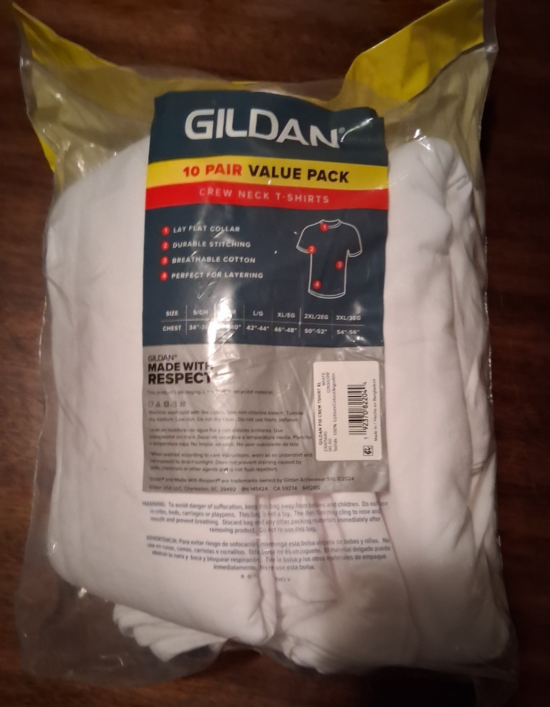 GILDAN Crew Neck T-Shirts – XL / White / Short Sleeves / 100% Cotton – 10 PACK