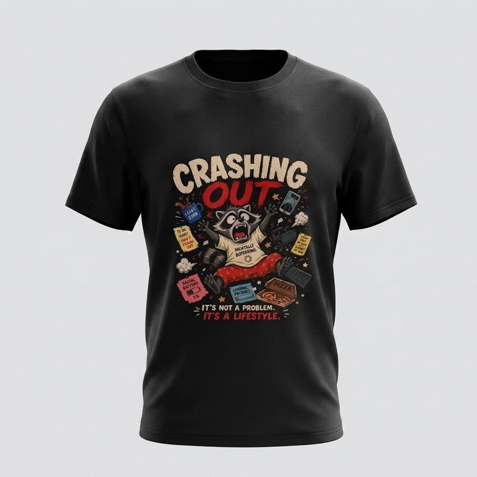 Crashing Out Raccoon T-Shirt Funny Meme Graphic Tee Cotton Men Women Casual
