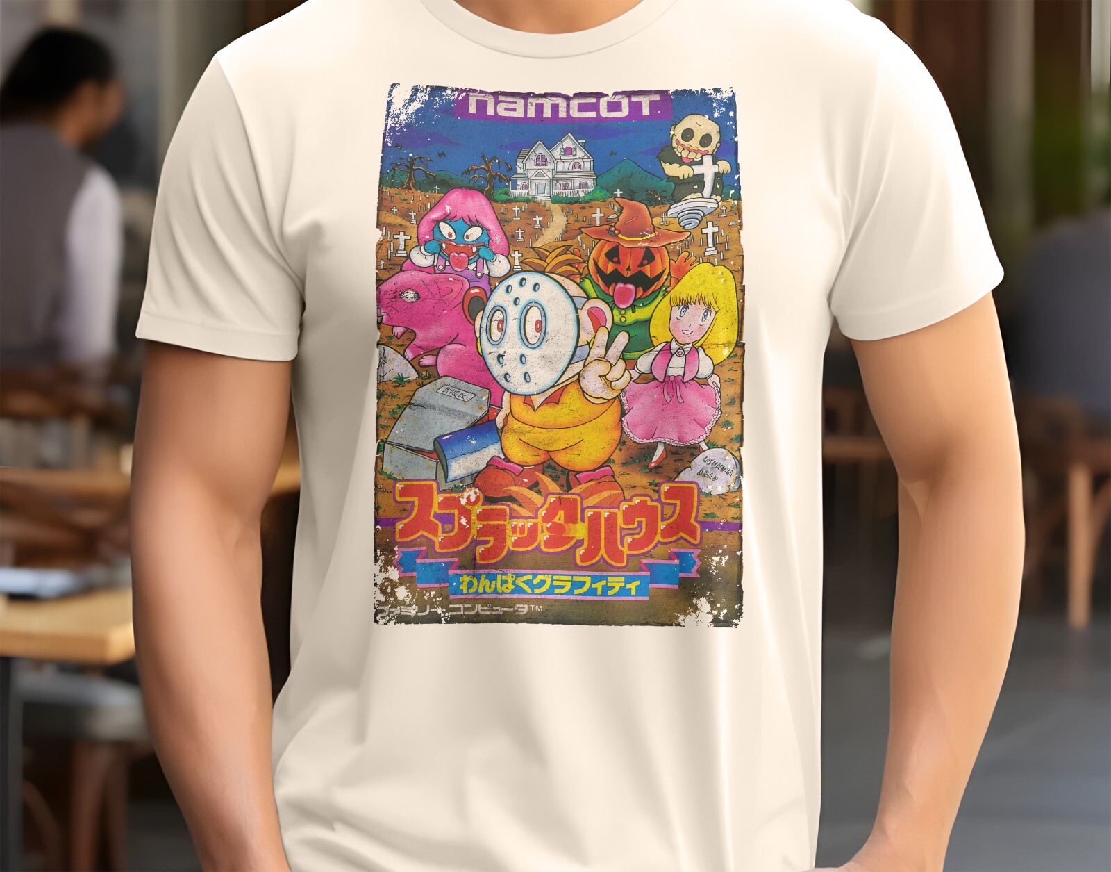 Splatterhouse Wanpaku Graffiti – 8 bit NES Game Art T-Shirt 8 Colors Sizes S-5XL