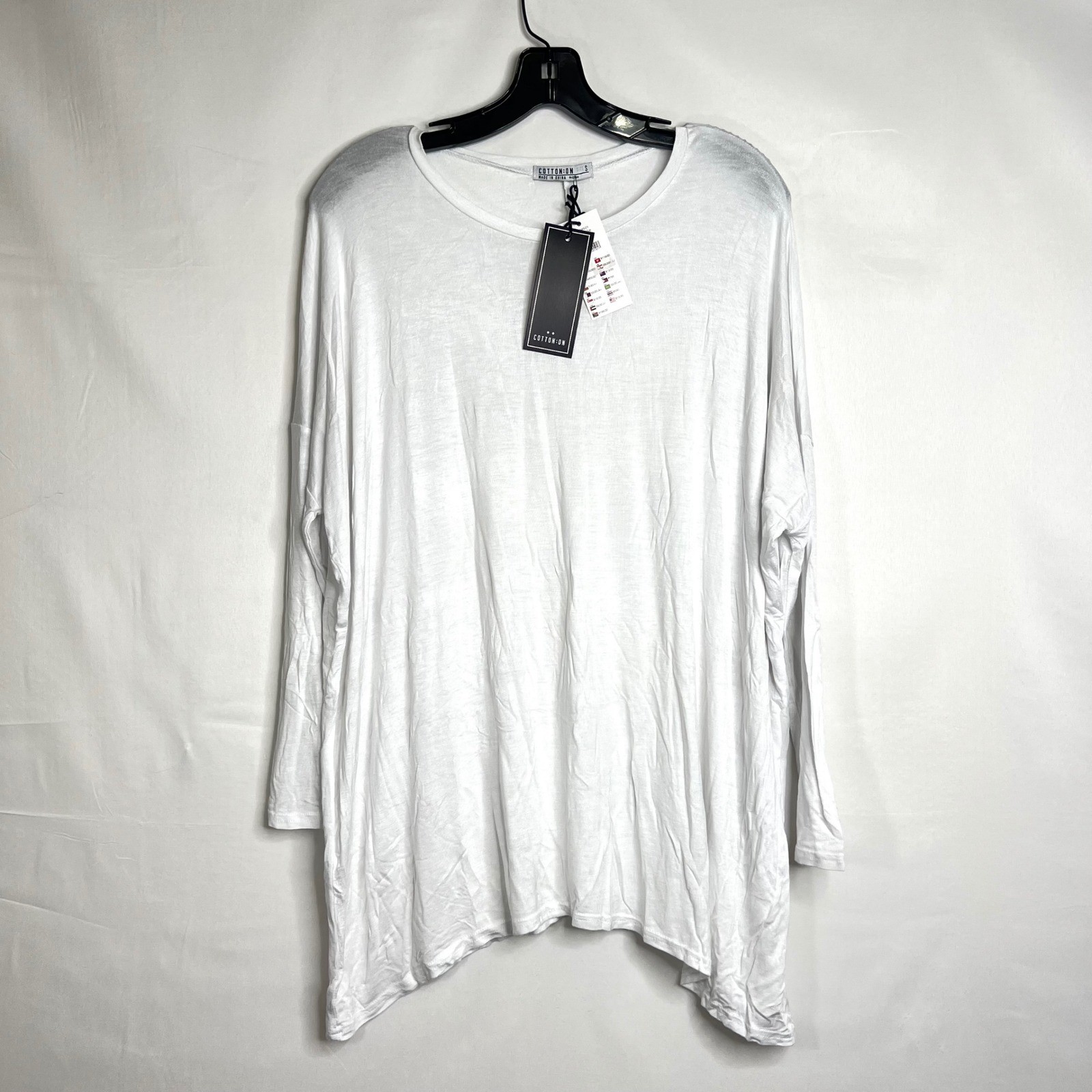 Cotton On White Long Sleeve Top Mens Size S Essi 2 L/S Viscose Blend Casual