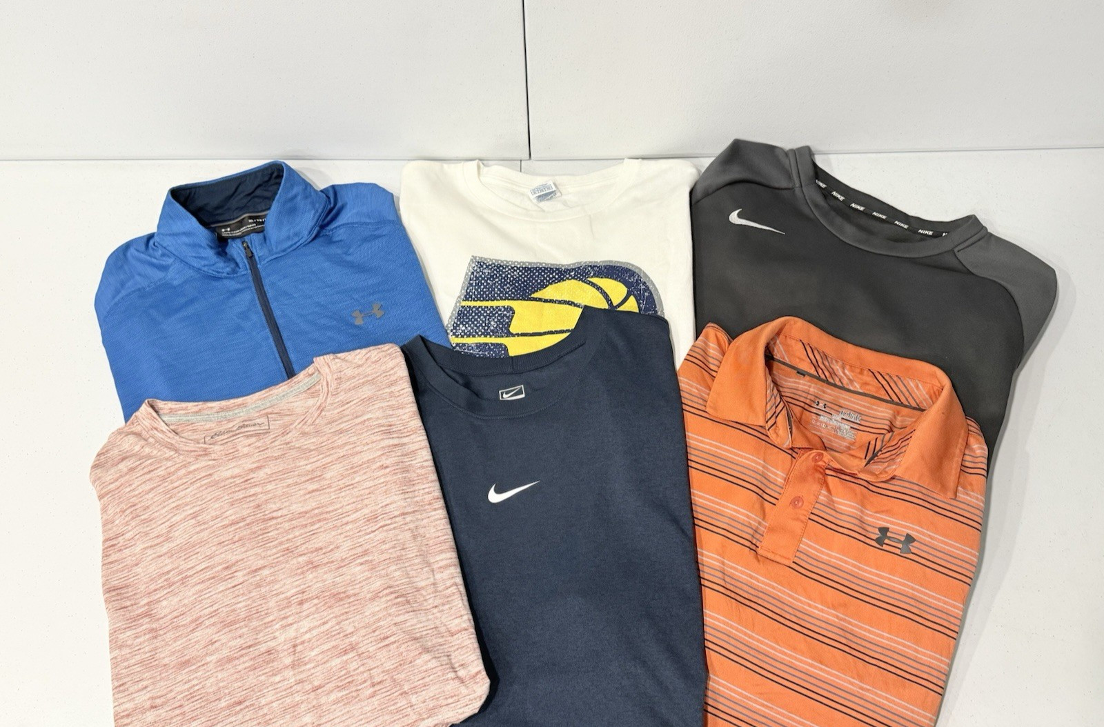 Lot of 6 Nike Under Armour Eddie Bauer Pacers Men’s Shirt Size XL Polo 1/4 Zip