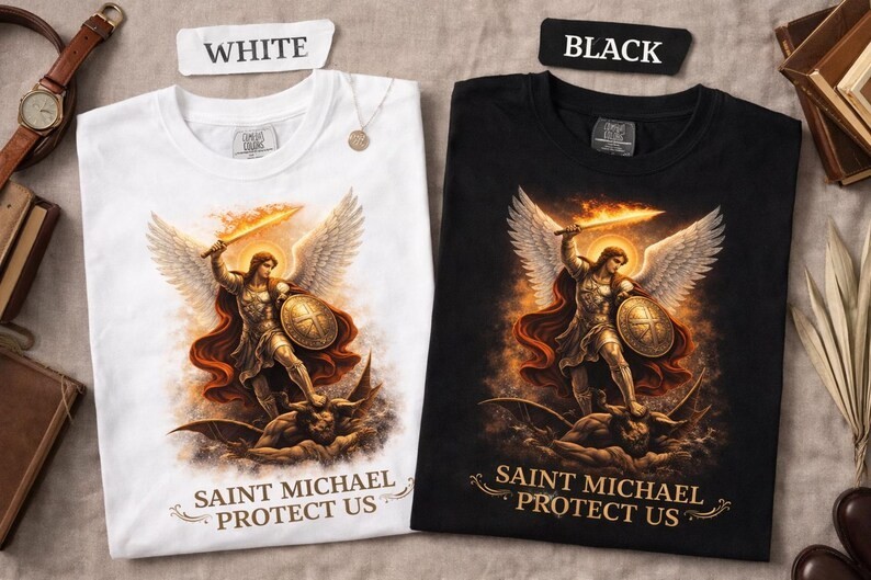 Saint Michael Arcangel T-shirt Burning Owl Graphic Shirt / Saint Michael Tshirt