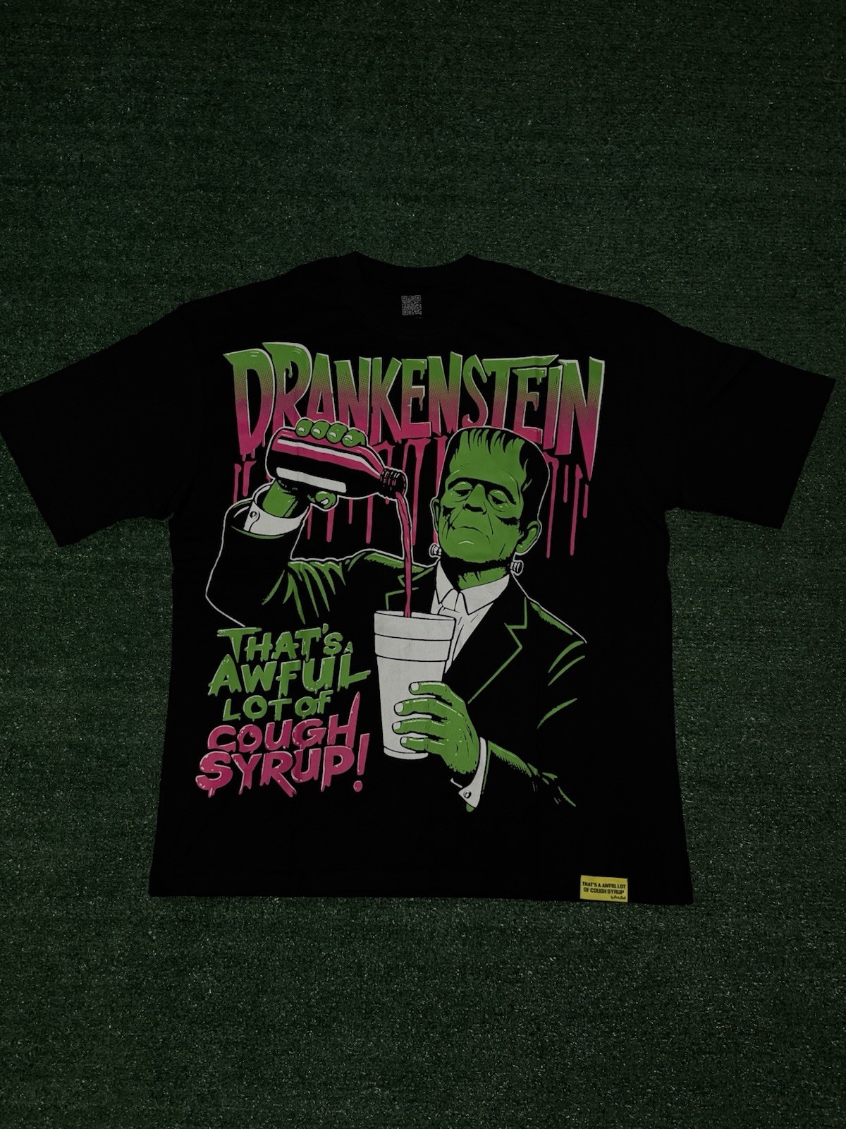 Awful Lot of Cough Syrup Drainkenstien Black T-Shirt Size Large