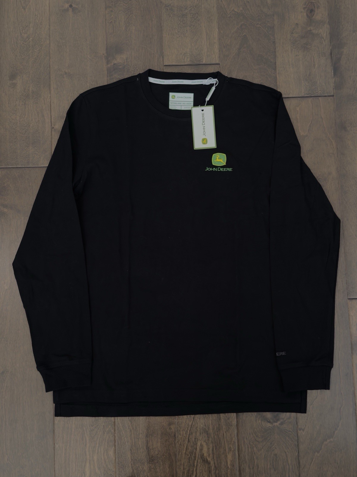 NWT John Deere Mens Long Sleeve T-Shirt Embroidered Logo Crew Neck Black Size L