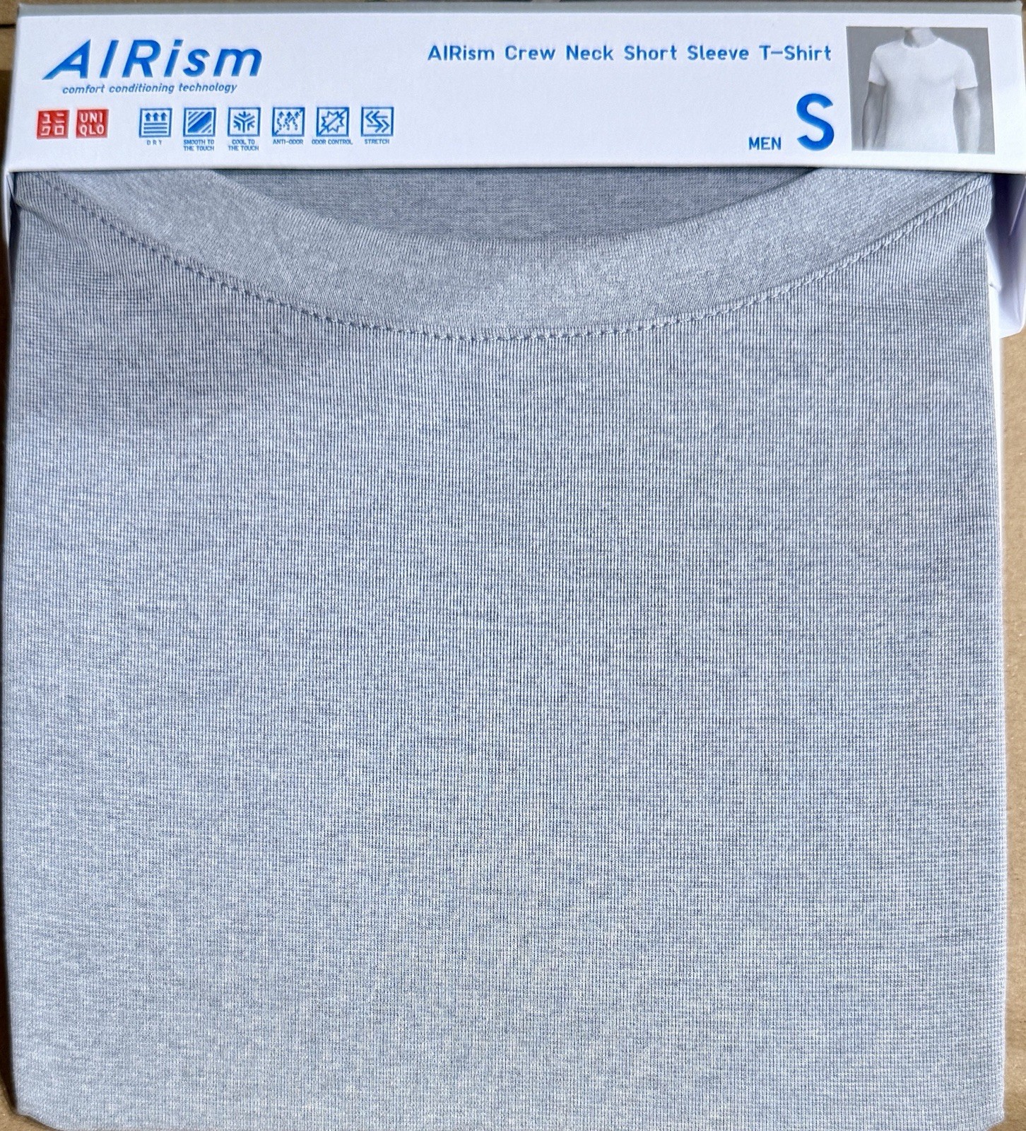 UNIQLO AIRism Crew Neck Short-Sleeve T-Shirt 02 LIGHT GRAY Size Small