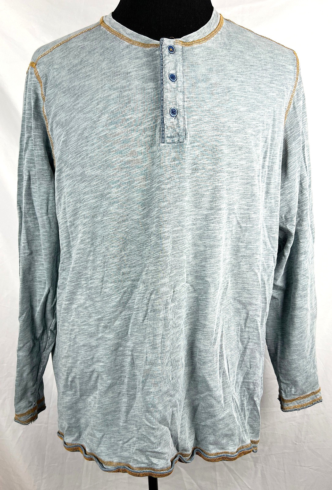 Carbon2Cobalt L/S Heather Blue 100% Cotton Henley Shirt XL