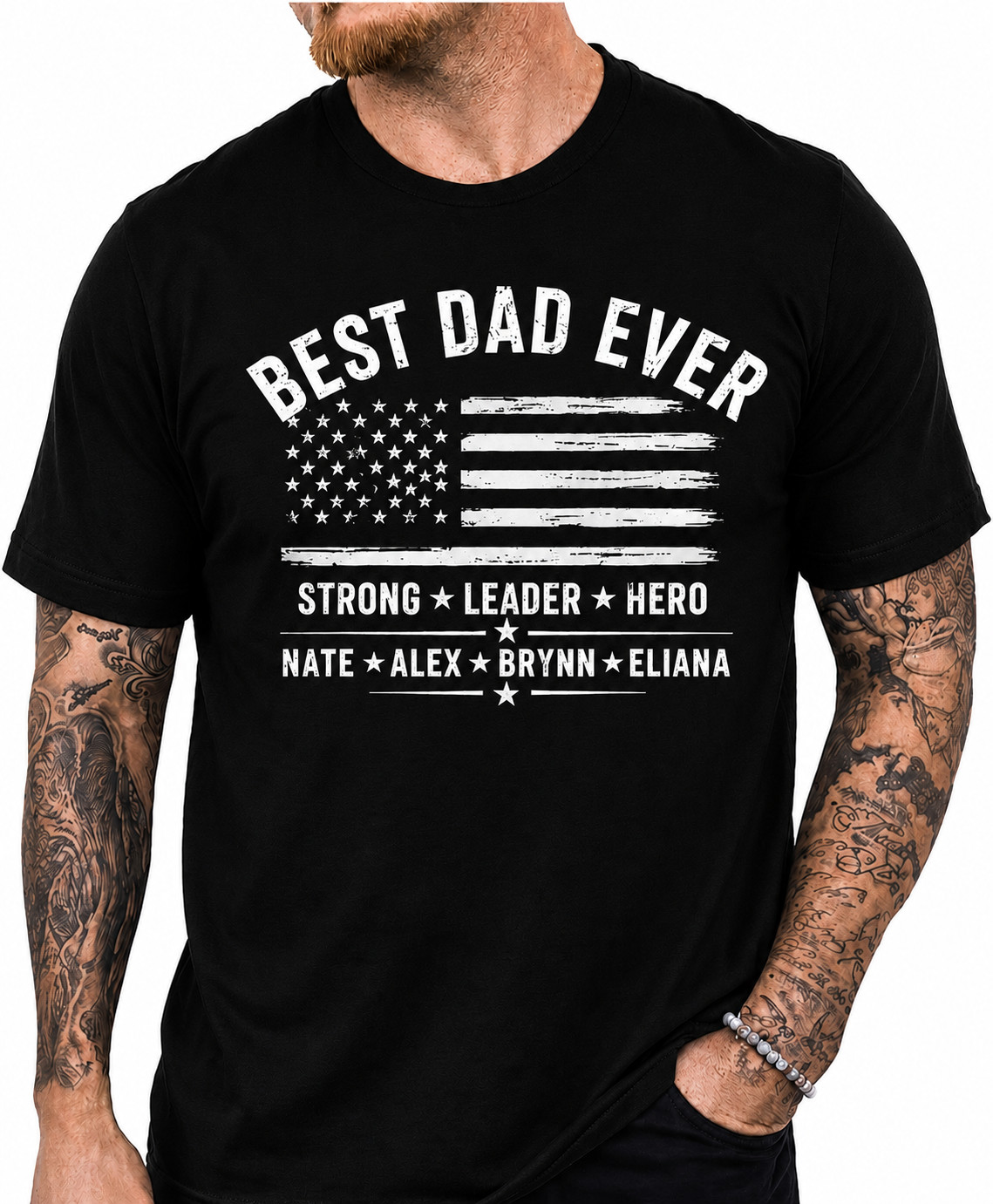 Personalized Best Dad Ever T-Shirt Custom Dad Gift American Flag Tee Size S-5XL