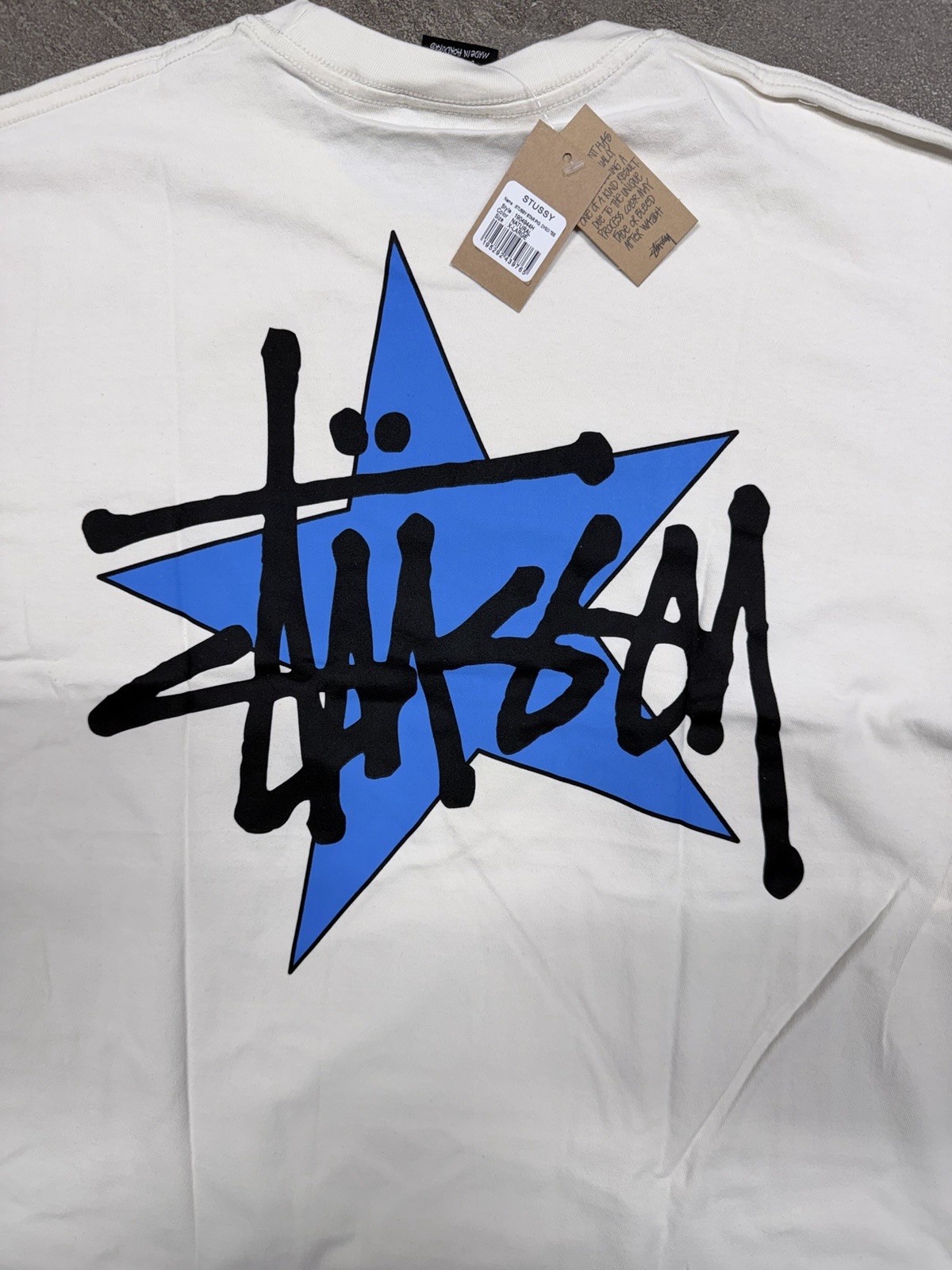 Stussy Shirt Star Tee Tshirt Natural Size Medium NWT Double Sided Streetwear