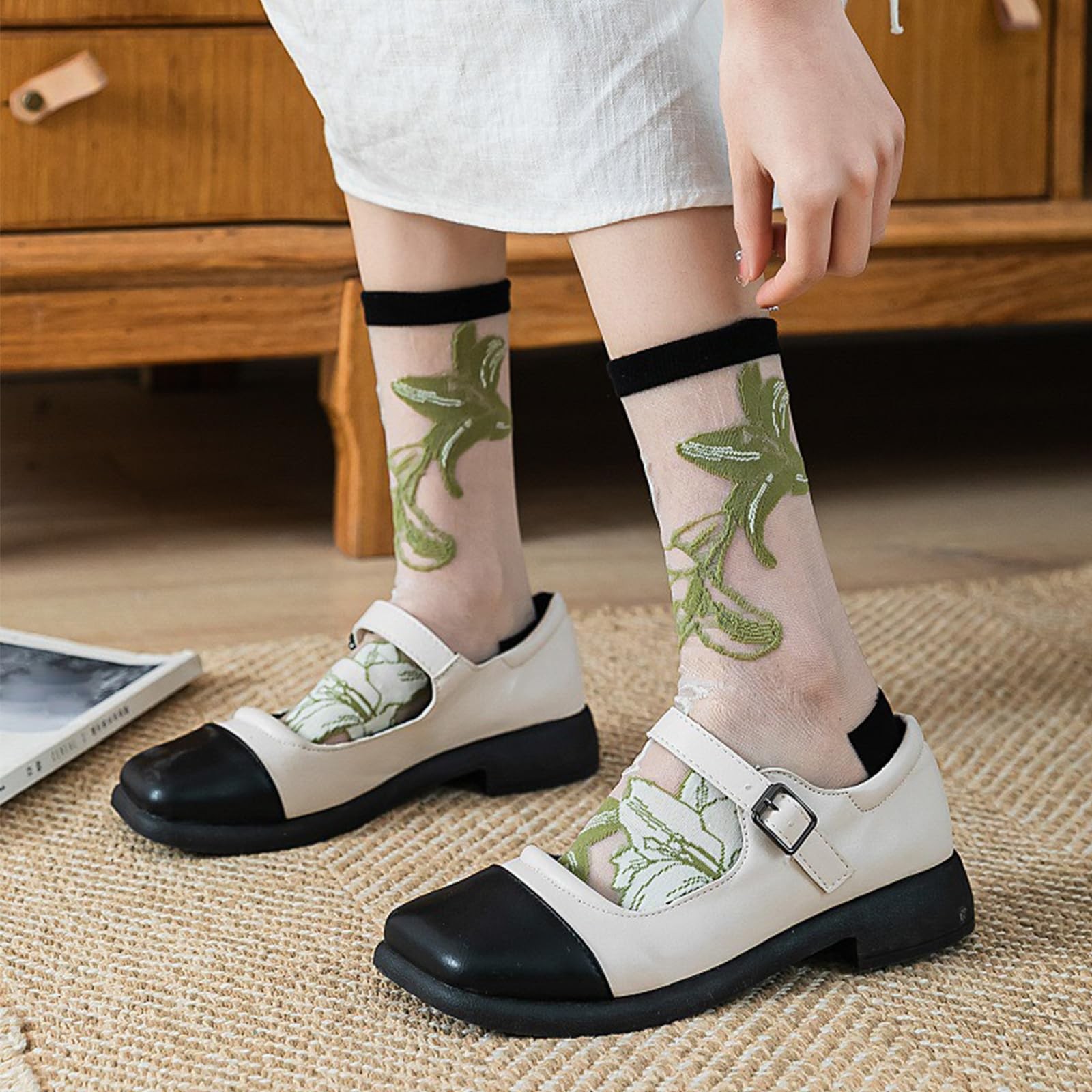 Sheer Mesh Socks Women Floral See Through Transparent Nylon Ankle Socks for G…