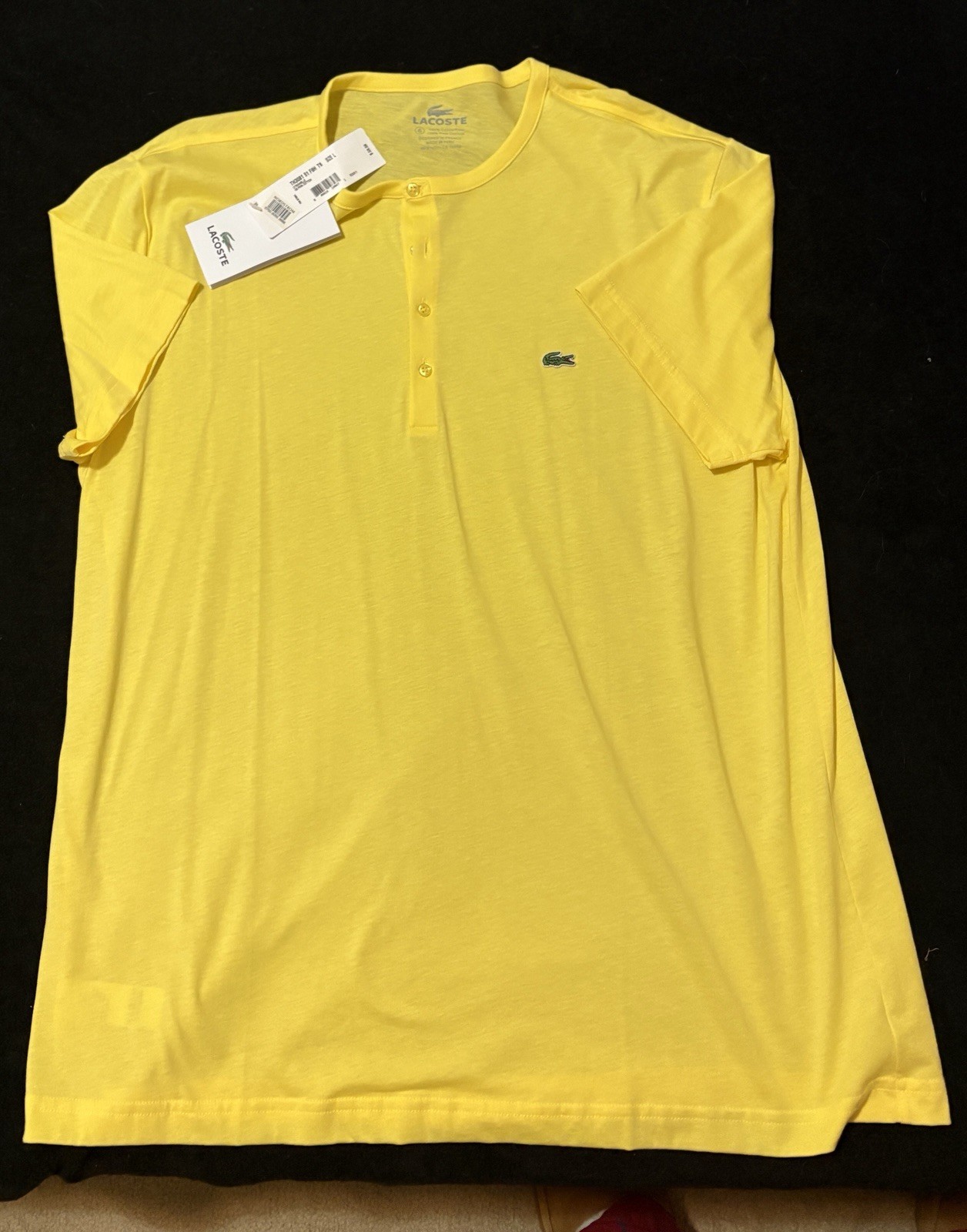 LACOSTE 100% Peruvian COTTON HENLEY T-SHIRTS Citronelle Size L NEW