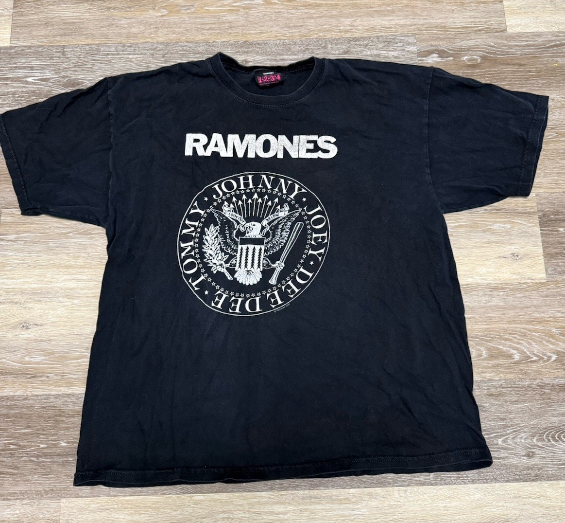 Vintage 90s Ramones Hey Ho, Let’s Go Black Faded Punk Graphic Band Tee Size 2xL