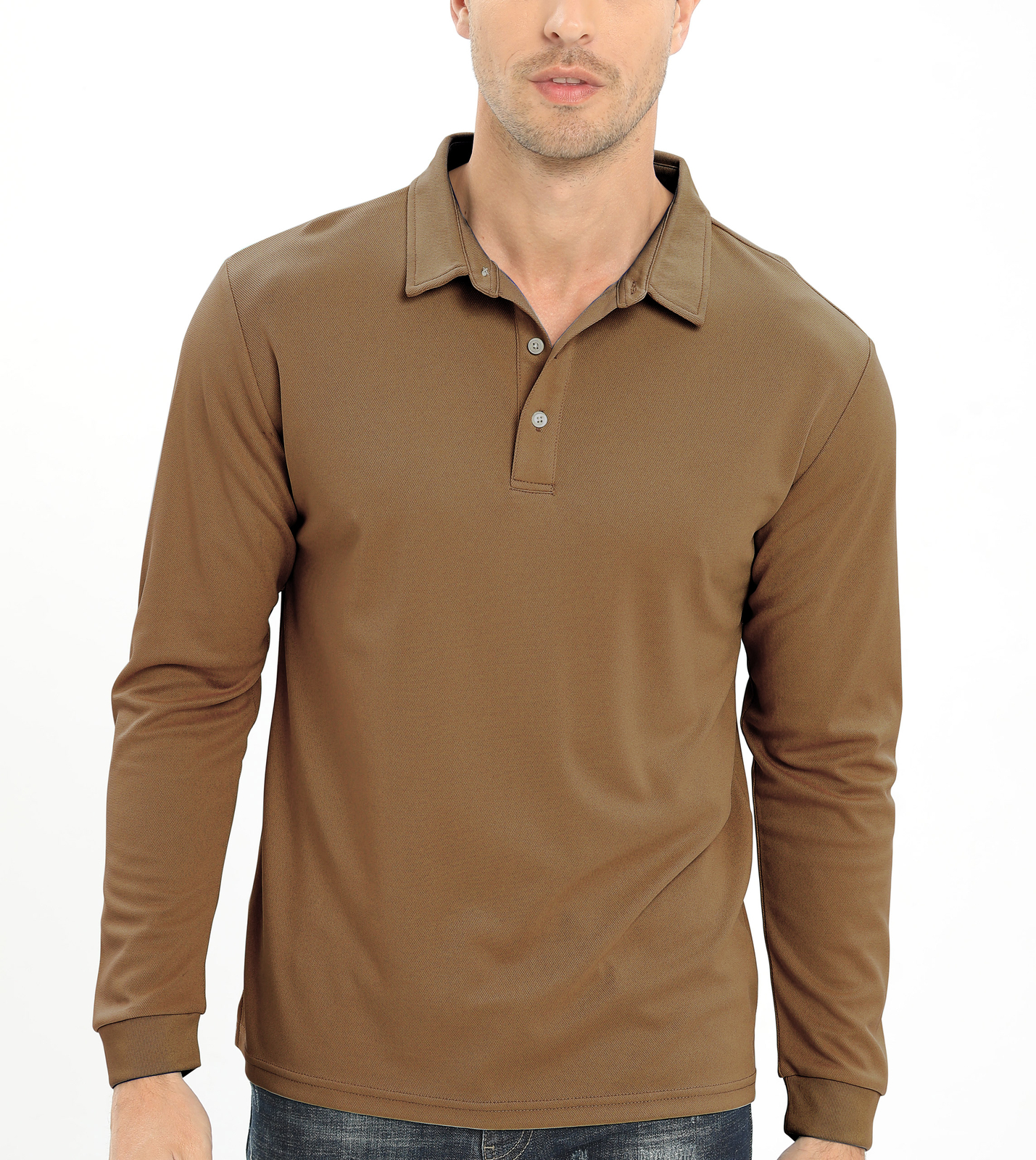Men’s Polo Shirt Long Sleeve Outdoor Golf T Shirt 3-Button Quick Dry Lightweight