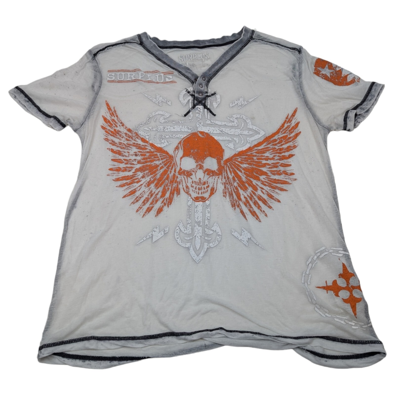Mens Surplus Brand Shirt XL Lightweight Breathable Skull Wings Cross Graphic