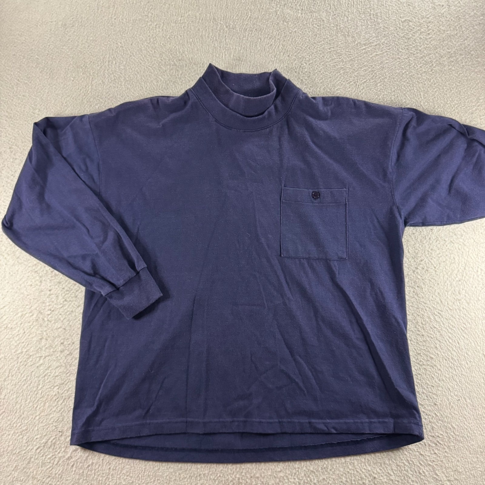 Babilonia Mock Neck Shirt Mens L Navy Blue Pleated Back Long Sleeve Preppy
