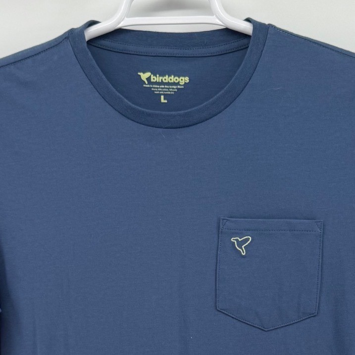 Birddogs Mens Long Sleeve Pocket T-Shirt Slate Blue Large Cotton Blend Logo Tee