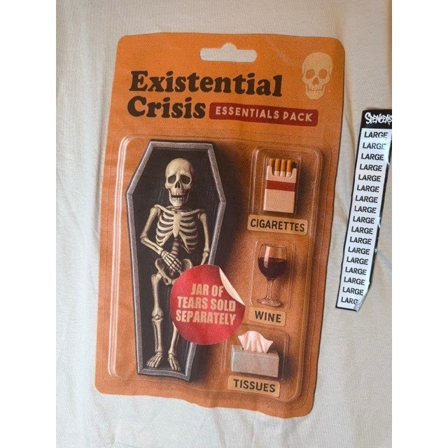 Spencers Existential Crisis Essentials Pack Graphic Tee Tan Mens Large NWT