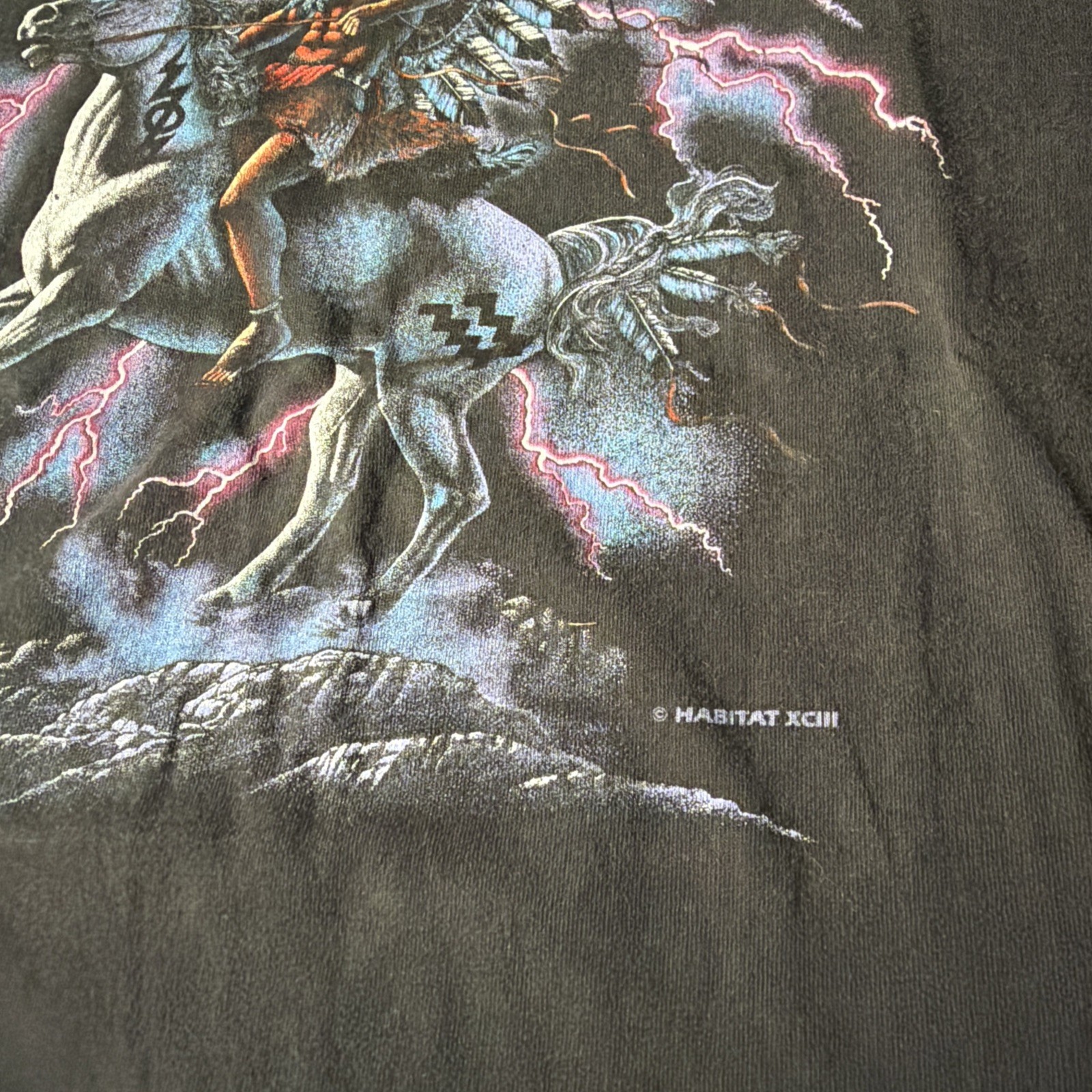 90s Habitat Running Horses Lightning Vintage Black T Shirt Signal Sports Large