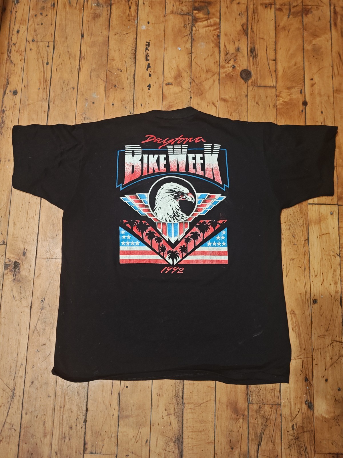 Daytona Beach Bike Week 1992 Graphic Print Black Cotton Crew Neck T-Shirt Large