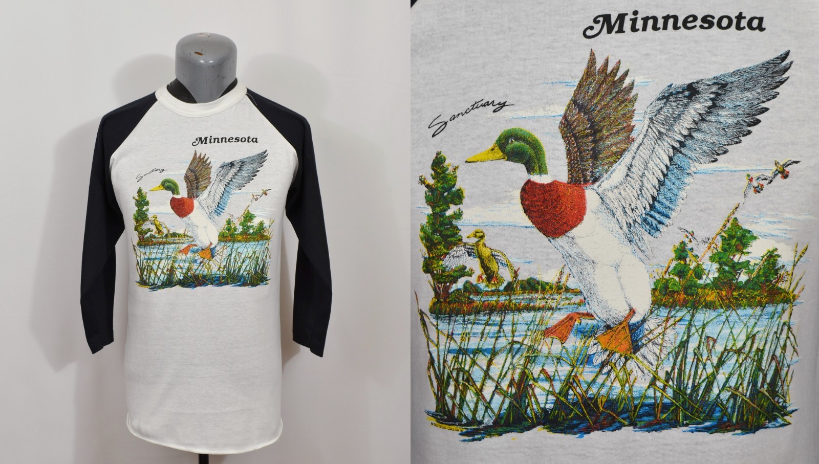 Vintage Minnesota Raglan T-Shirt Duck Sanctuary Nature Wildlife Tourist 1980’s