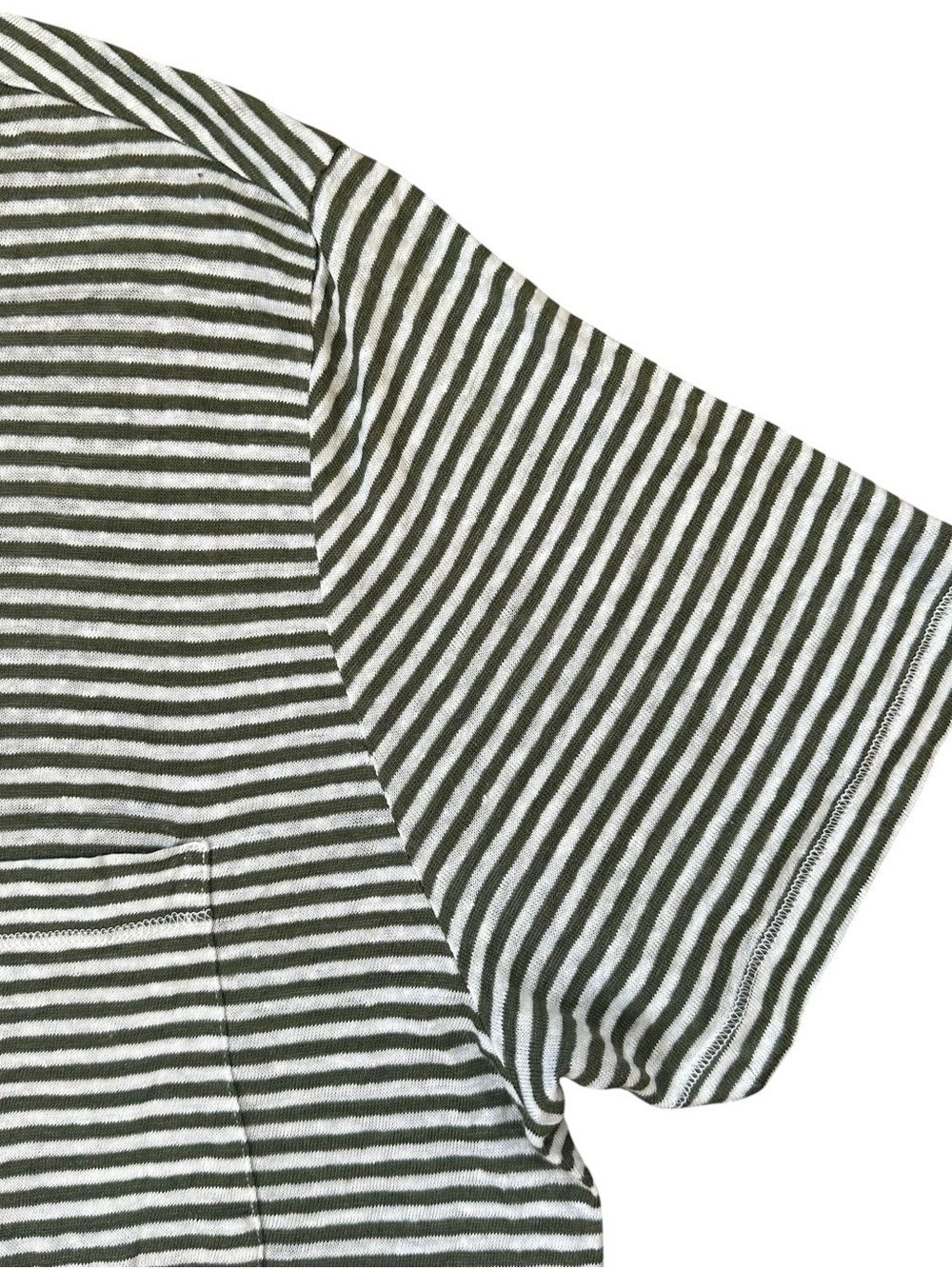 Men’s Todd Snyder Olive Green & White Striped 100% Linen Short Sleeve Tee Large