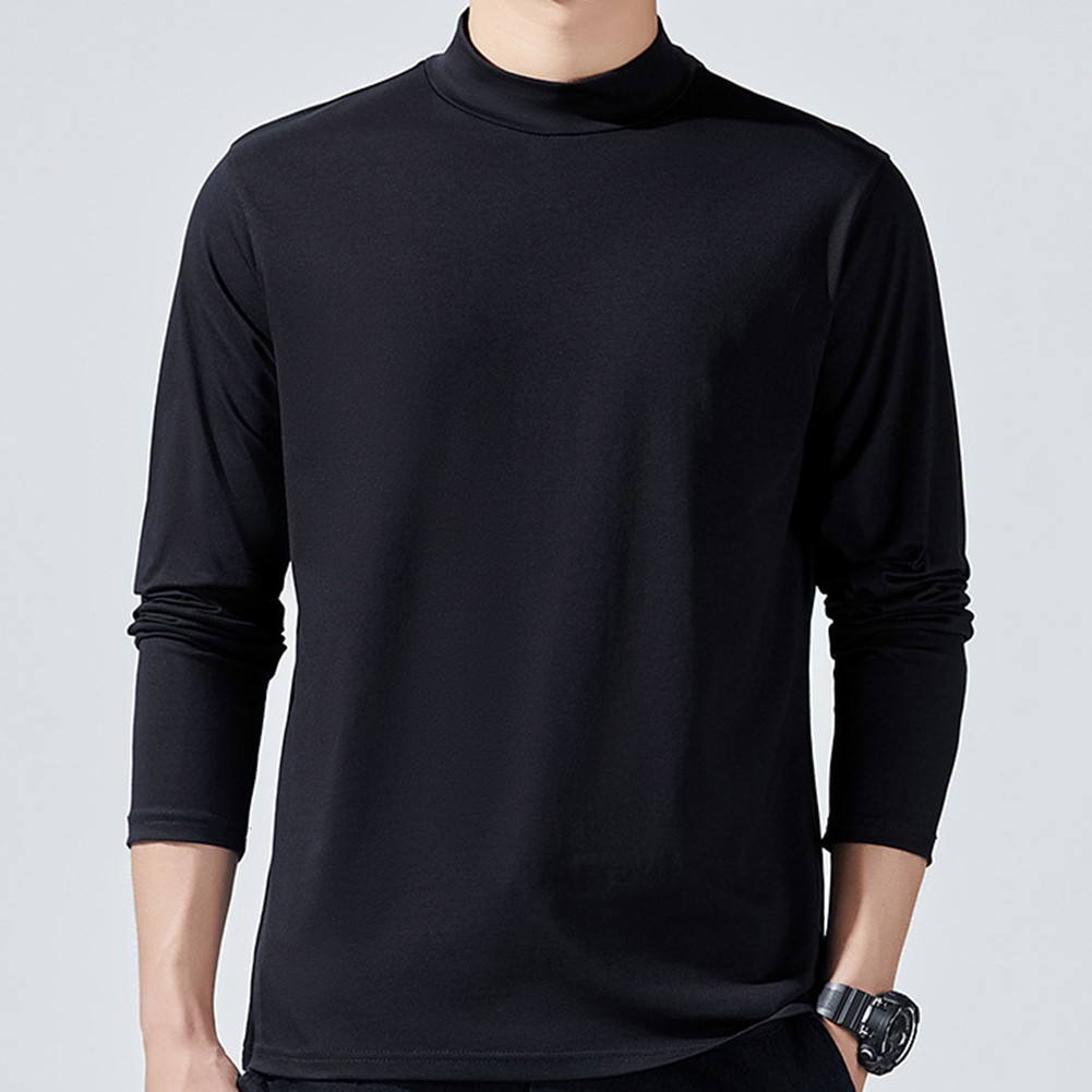 Men’s Turtleneck Long Sleeve Pullover Top Polyester Fabric Regular Length