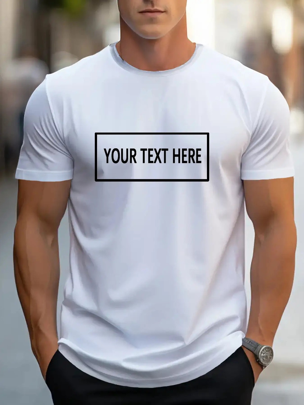 Customizable Mens Short Sleeve Round Neck T-Shirt Summer Casual Sportswear Gift♪