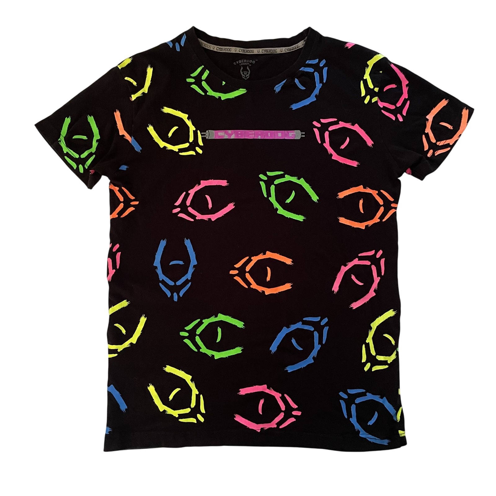 Cyberdog Neon DNA All Over Print Mens M UV Reactive Rave AOP Blacklight Rave Y2K