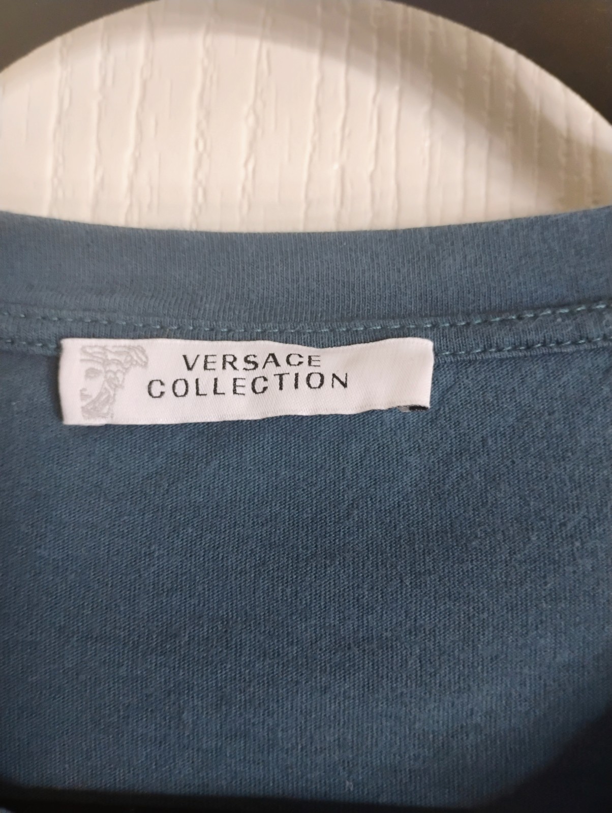 Versace Collection Men’s Blue Solid Logo Crew Neck Long Sleeve T-Shirt L